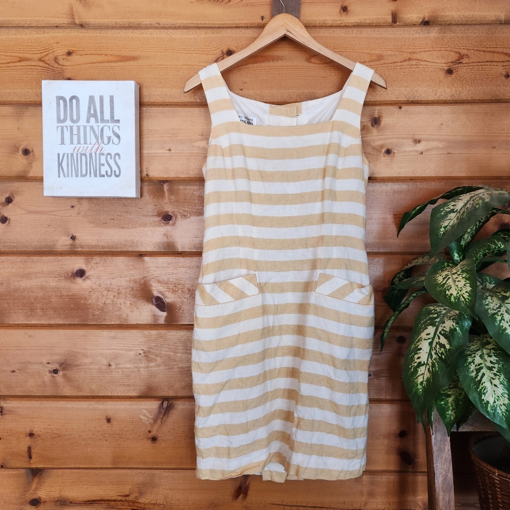 Geary Roark Kamisato Vintage‎ Striped Linen Shift Sheath Dress USA Made Size 10